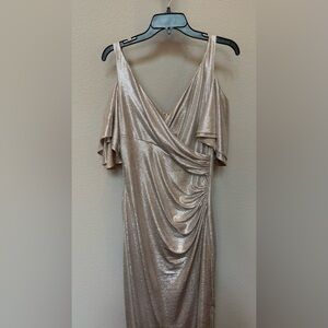 Lauren Ralph Lauren Silver Pleated One Shoulder Maxi Dress